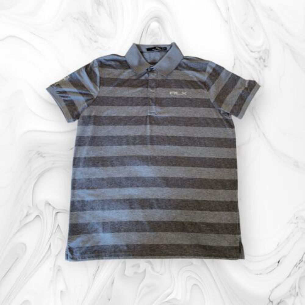 RLX Polo Shirt Mens Large XL Golf Ralph Lauren Grey Striped Pro Fit